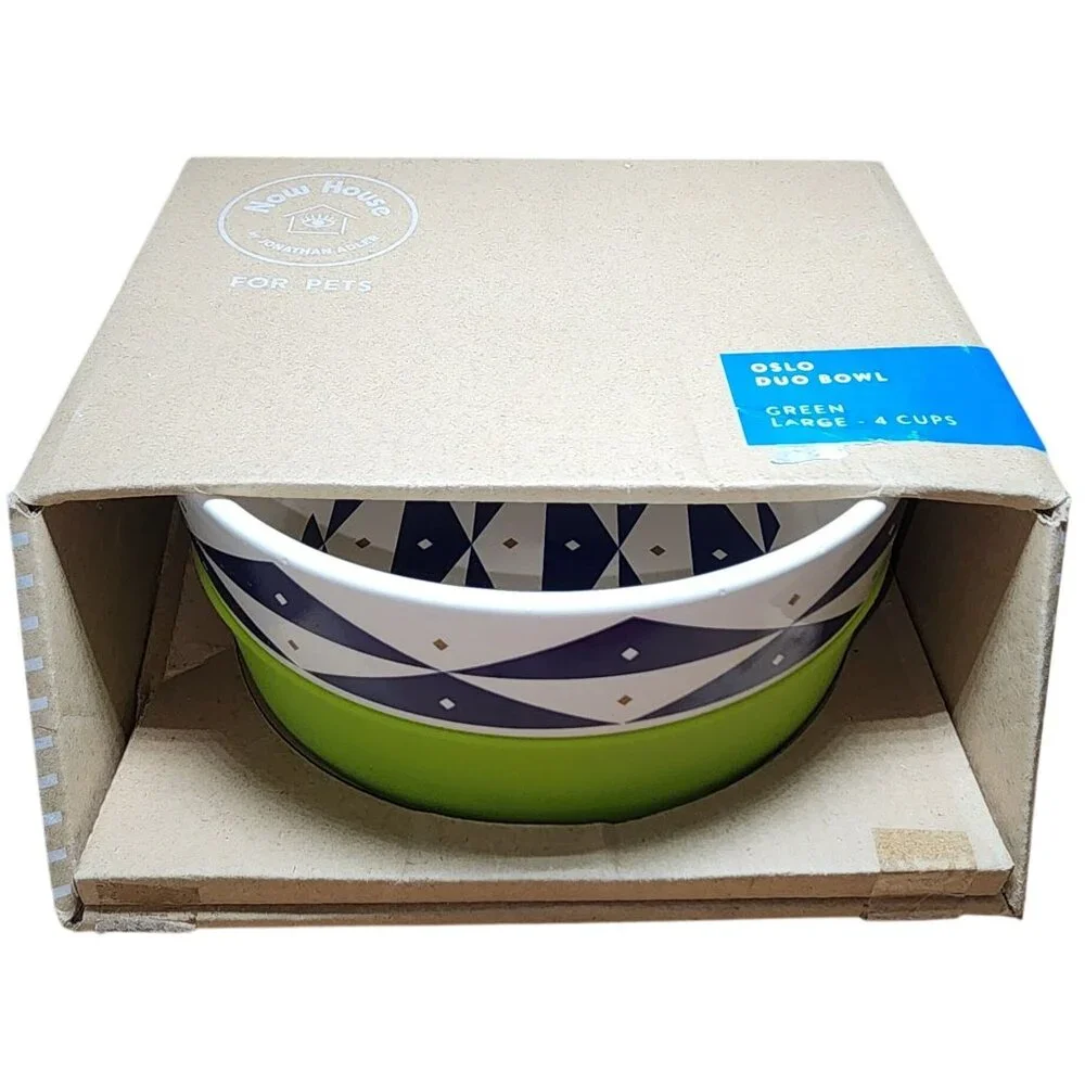 NIB Now House for Pets by Jonathan Adler Oslo Duo Dog Bowl Green Large 4 Cups